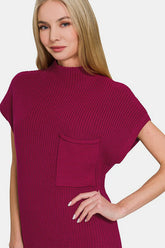 Zenana Mock Neck Short Sleeve Sweater Dress OutfitFlow